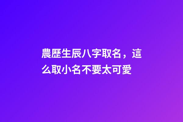 農歷生辰八字取名，這么取小名不要太可愛