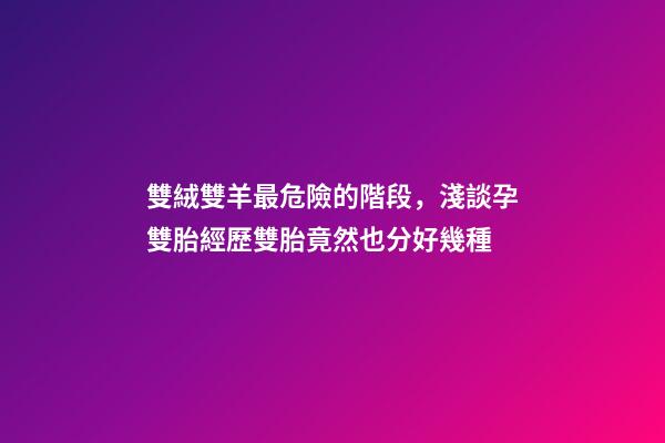 雙絨雙羊最危險的階段，淺談孕雙胎經歷雙胎竟然也分好幾種-第1張-觀點-玄機派