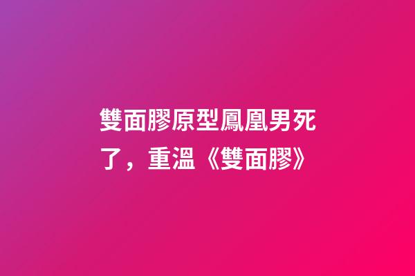 雙面膠原型鳳凰男死了，重溫《雙面膠》