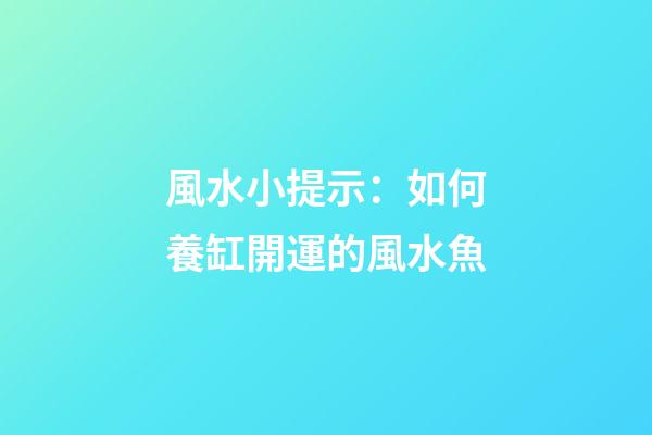 風水小提示：如何養缸開運的風水魚