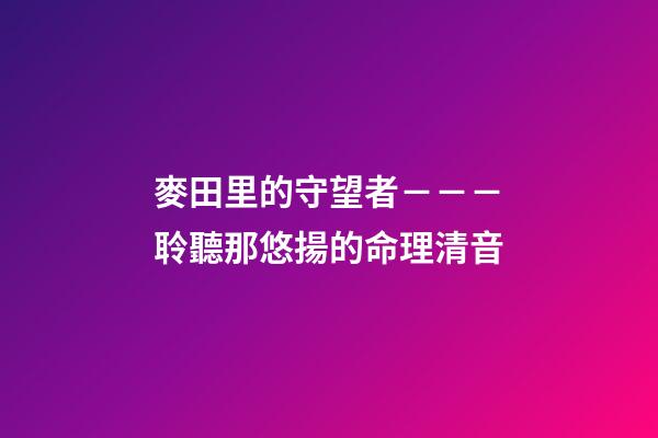 麥田里的守望者－－－聆聽那悠揚的命理清音